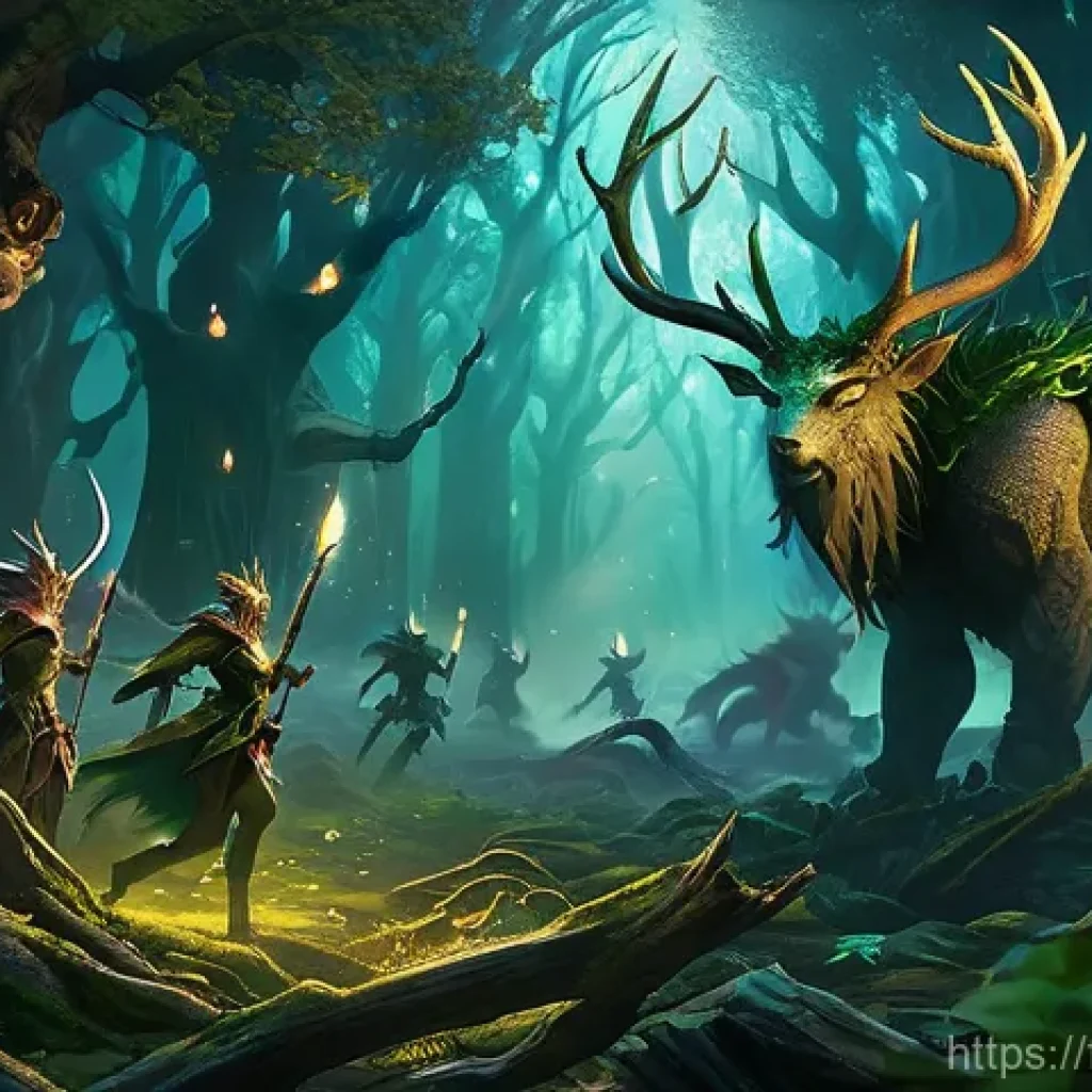 워크래프트3 유닛 상성 공략 - **Prompt 1: Dryad Skirmish in Ashenvale** "A dynamic, medium-shot image capturing a skirmish in ...