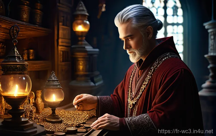 워크래프트3 아이템 등급 - **Prompt:** A wise, experienced male human Archmage, dressed in intricate magical robes, stands in a...