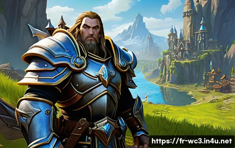 워크래프트3 캠페인 비하인드 스토리 - **Prompt: The Open-World RPG Vision of Warcraft 3** "A wide-angle shot of a heroic Human Paladin...