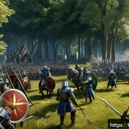 Home 31 워크래프트3 AI 상대법 - A detailed battle scene in Warcraft 3 featuring a group of human knights and archers defending a for...