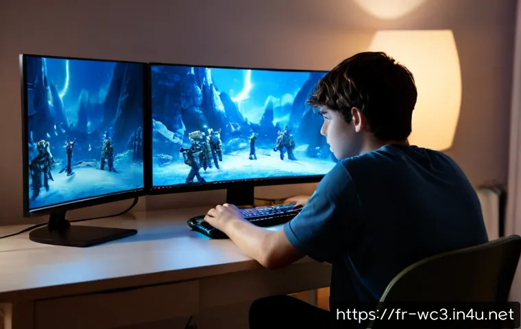 워크래프트3 무적 타이밍 공략 - Photorealistic cinematic gaming scene in a cozy French apartment at dusk, focused young adult player...